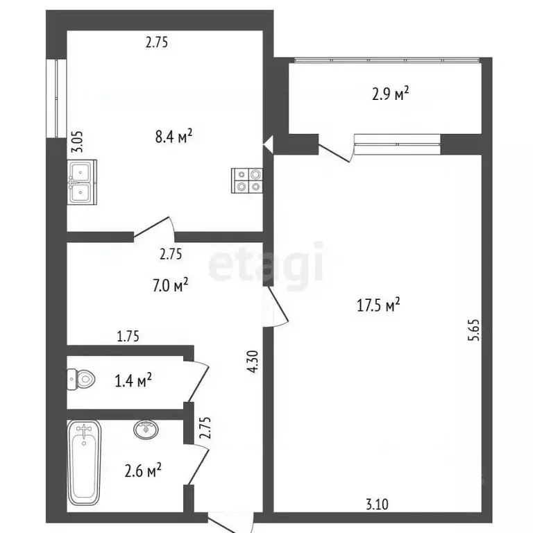 1-к кв. Самарская область, Самара ул. Стара-Загора, 285 (36.9 м) - Фото 1