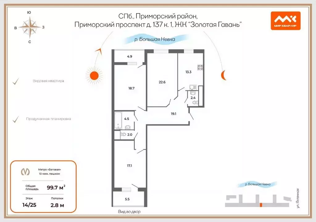 3-к кв. Санкт-Петербург Приморский просп., 137к1 (99.7 м) - Фото 2