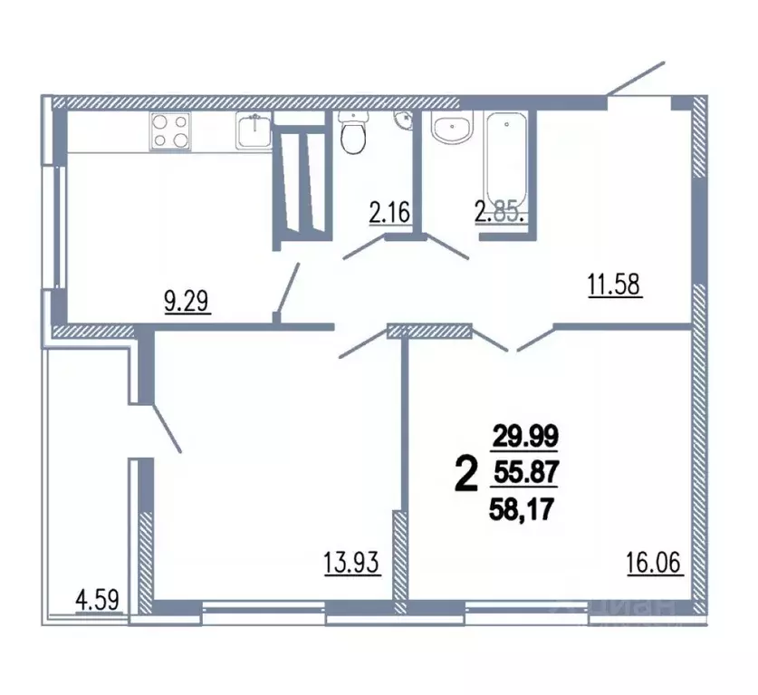 2-к кв. Пензенская область, Заречный ул. Конституции СССР, 1 (58.17 м) - Фото 1