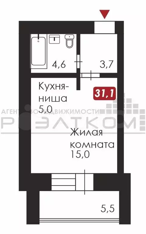 Квартира-студия, 31,1 м, 3/14 эт. - Фото 0