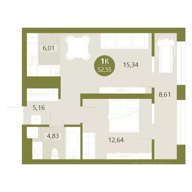 1-к кв. Тюменская область, Тюмень ул. Евгения Войнова, 7 (52.55 м) - Фото 0