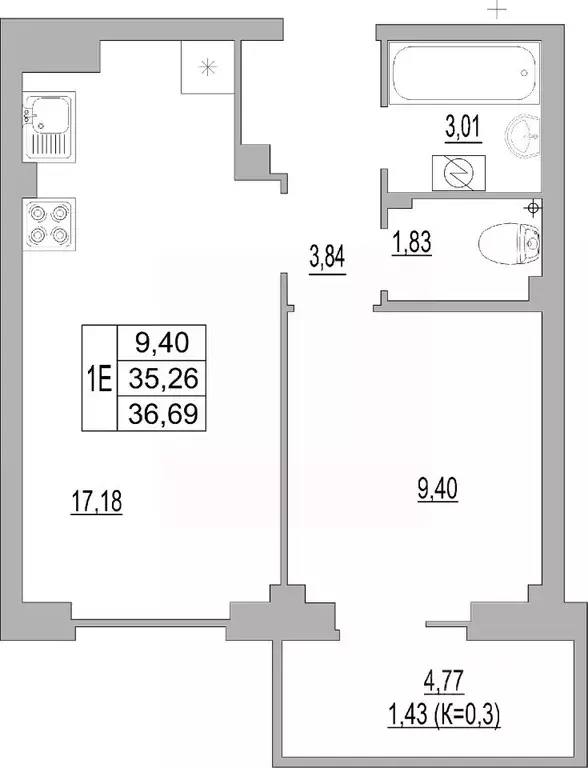 1-к кв. Псковская область, Псков ул. Юности, 32 (36.38 м) - Фото 0