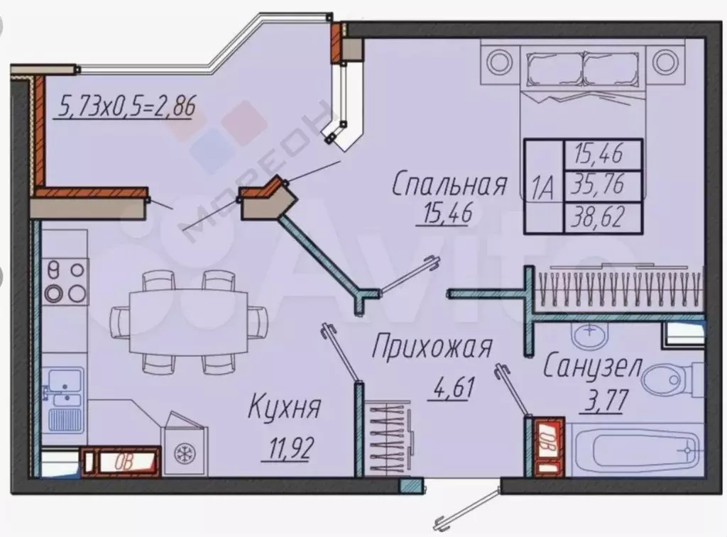 1-к. квартира, 36,8 м, 1/9 эт. - Фото 0