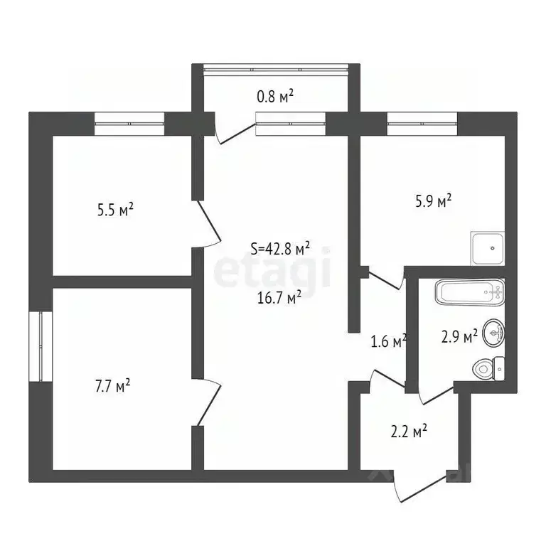 2-к кв. Брянская область, Брянск пер. Фокина, 10 (42.8 м) - Фото 1