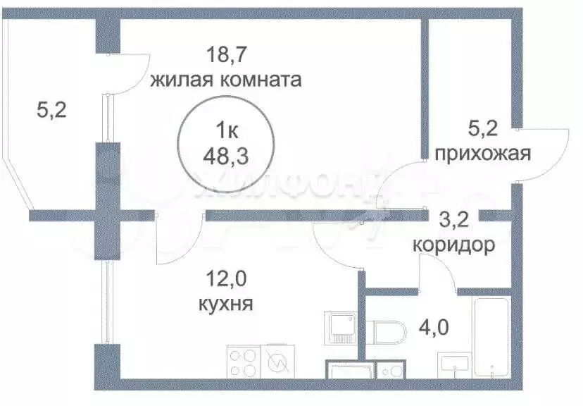 1-к. квартира, 48,3 м, 6/16 эт. - Фото 0