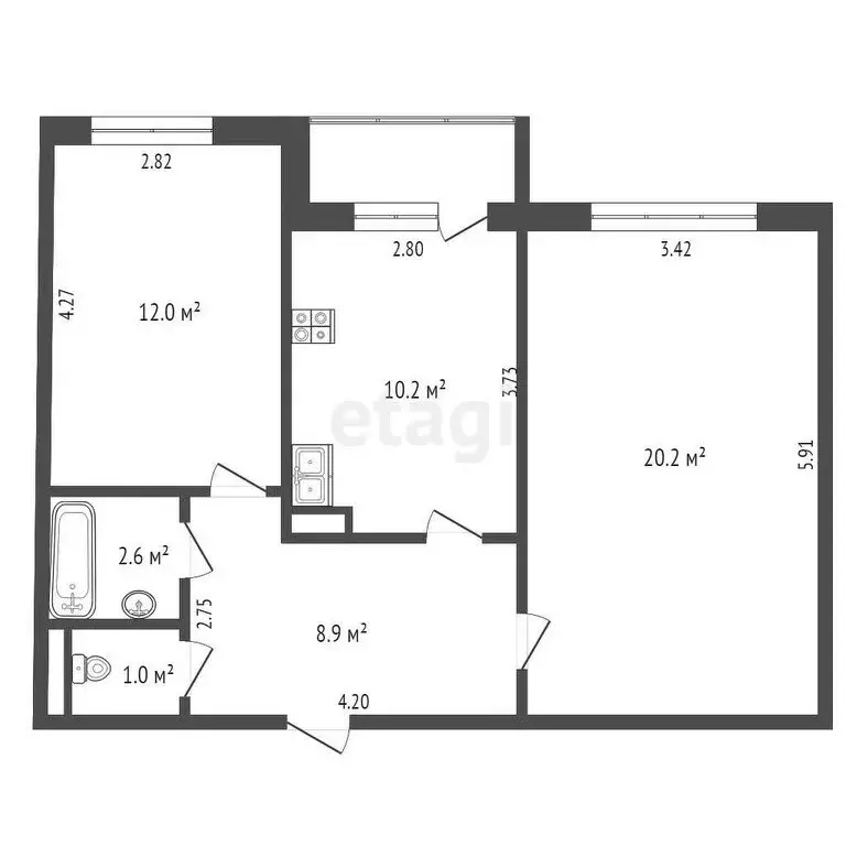 2-комнатная квартира: Усинск, Парковая улица, 4 (55.3 м) - Фото 0