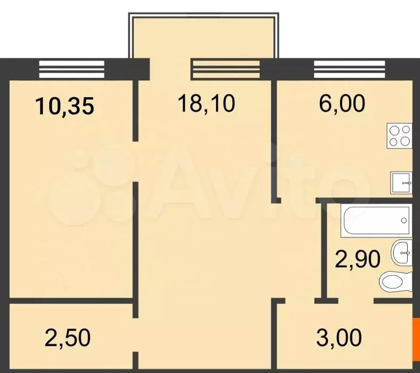 2-к. квартира, 43,4 м, 5/5 эт. - Фото 0