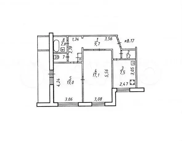 2-к. квартира, 52,7 м, 5/9 эт. - Фото 0