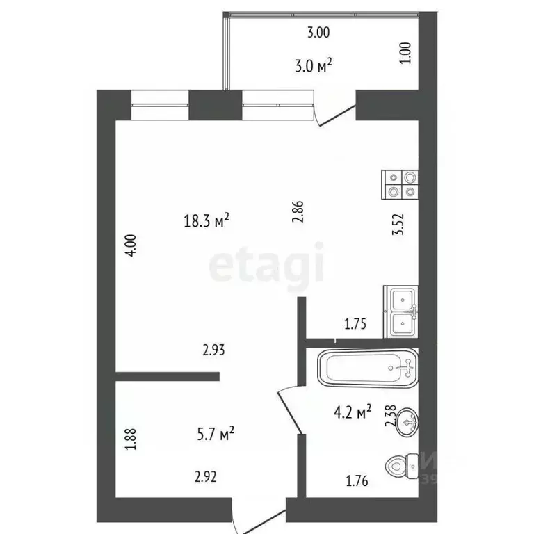 Студия Тюменская область, Тюмень Амурская ул., 39 (27.9 м) - Фото 2