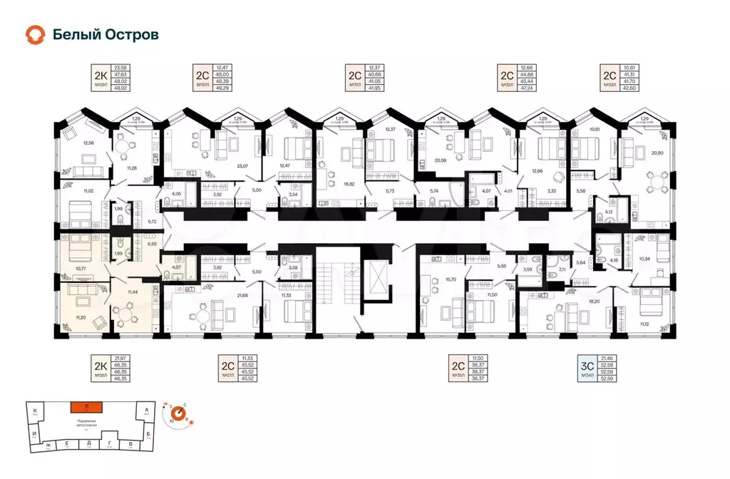 2-к. квартира, 46,4 м, 4/7 эт. - Фото 1