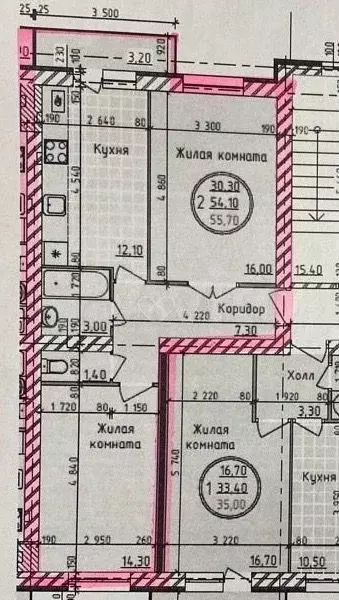 2-к. квартира, 55,7 м, 3/3 эт. - Фото 0