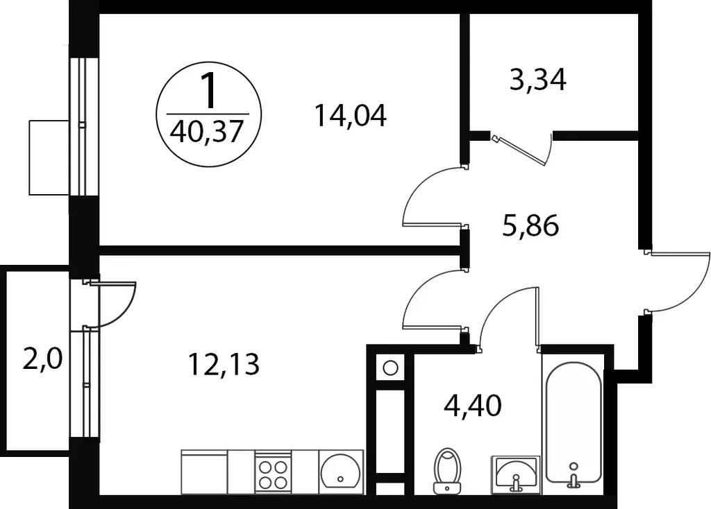 1-к квартира, 40.37 м - Фото 0