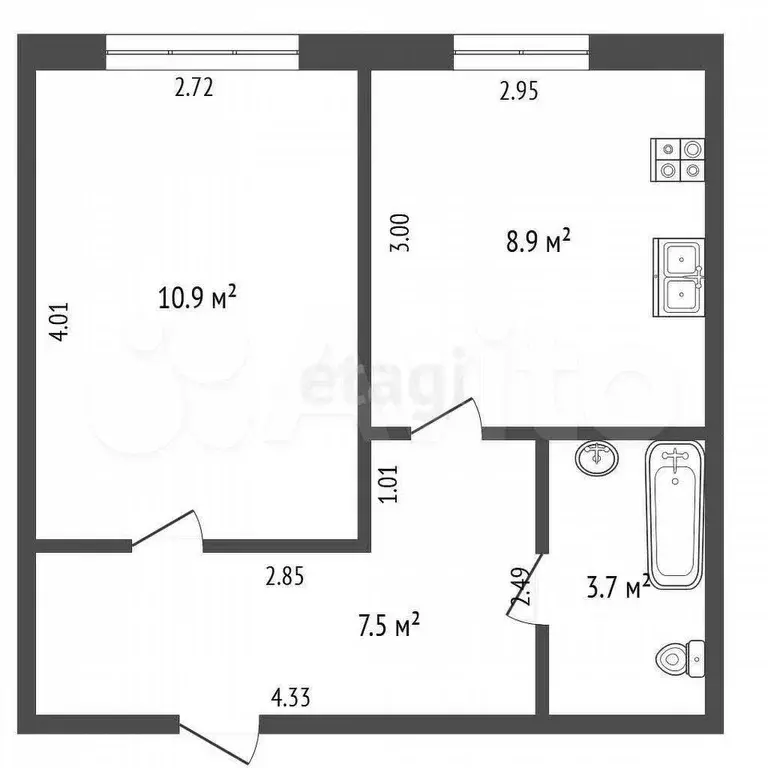1-к. квартира, 31 м, 9/9 эт. - Фото 0