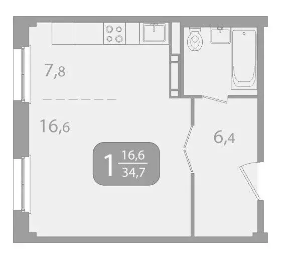 1-комнатная квартира: Томск, улица Юрия Ковалёва, 47 (34.73 м) - Фото 1