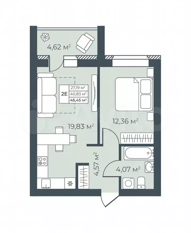 2-к. квартира, 45,5 м, 3/9 эт. - Фото 0