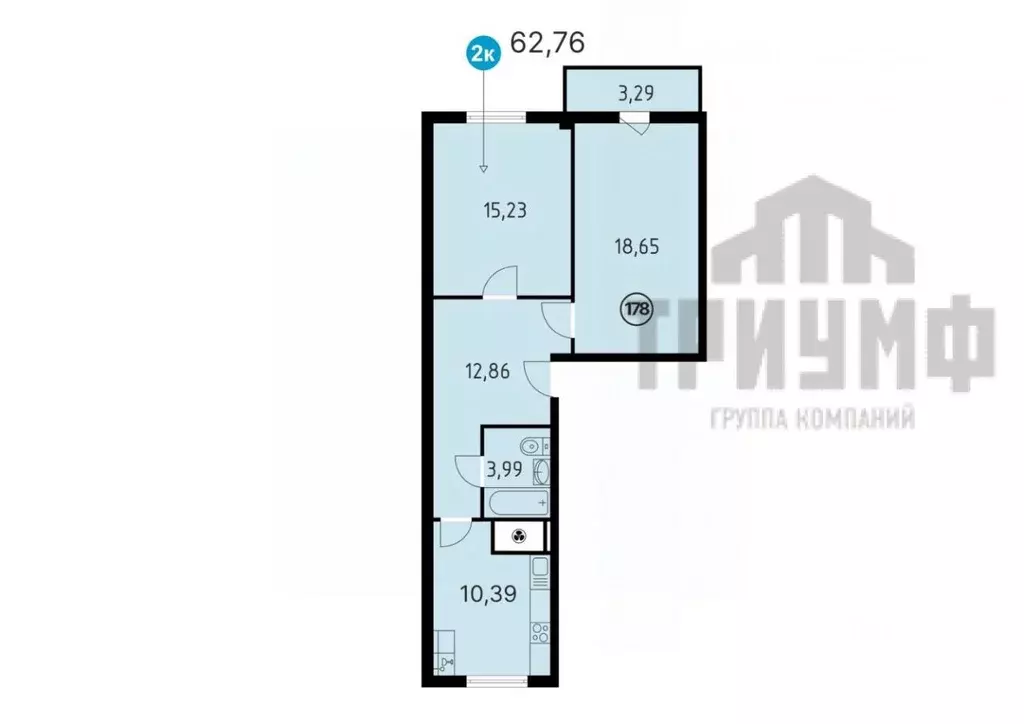 2-к кв. Нижегородская область, Кстово ул. Сутырина, 9 (62.76 м) - Фото 1