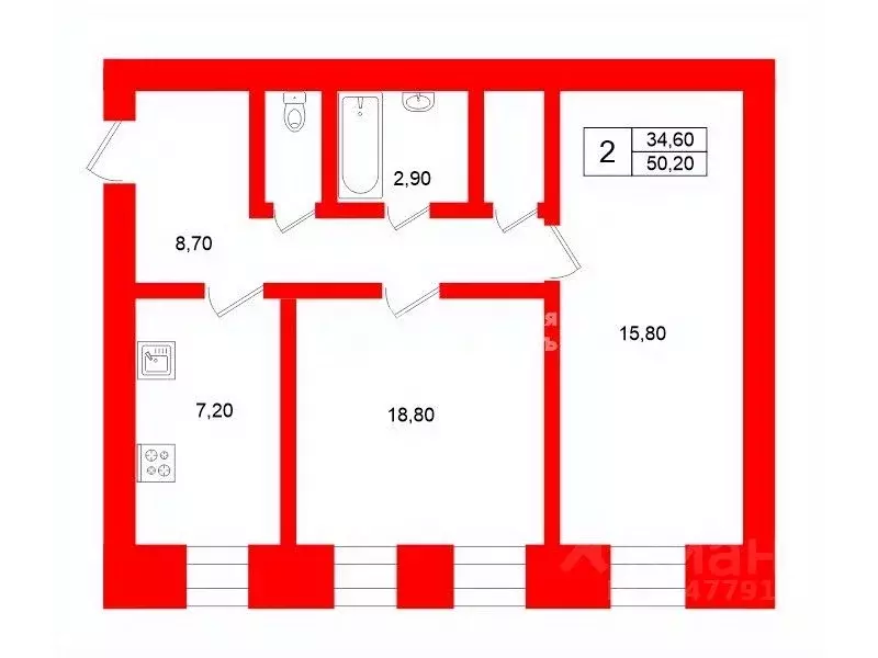 2-к кв. Санкт-Петербург Почтамтская ул., 11 (50.2 м) - Фото 2