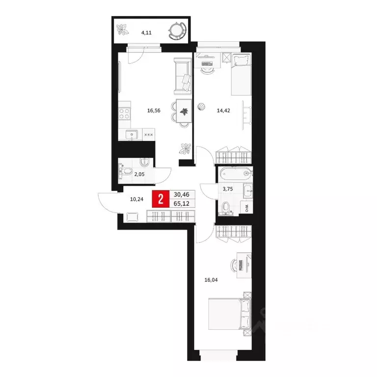 2-к кв. Башкортостан, Уфа ул. Большая Московская, 11 (65.12 м) - Фото 1
