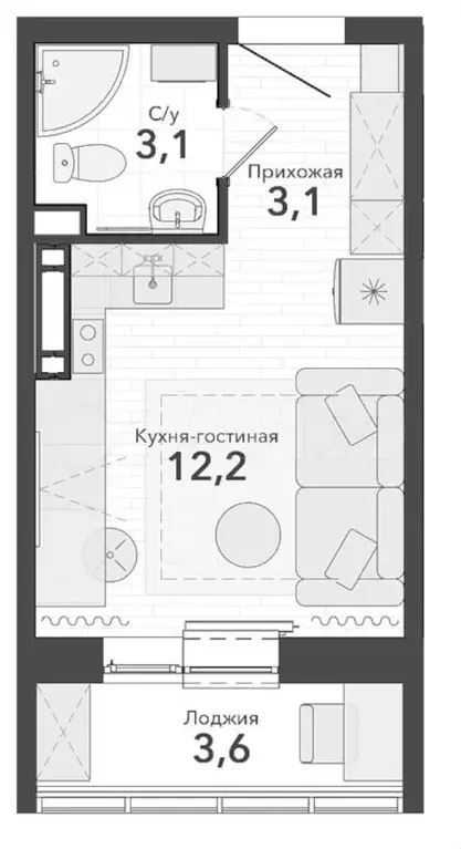 Квартира-студия, 22 м, 2/17 эт. - Фото 0