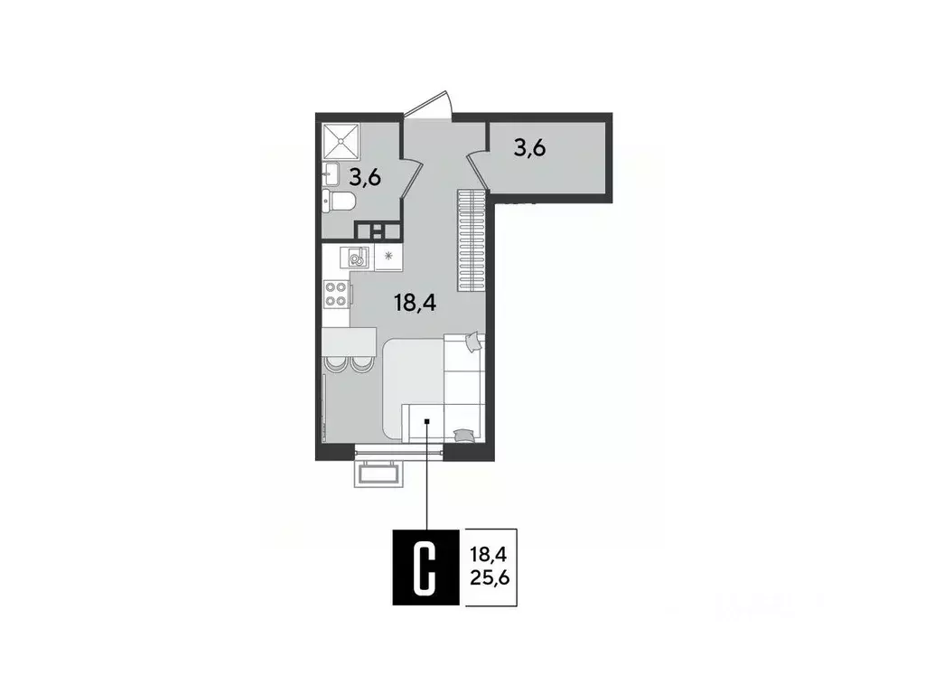 Студия Краснодарский край, Краснодар Парк Победы мкр,  (25.6 м) - Фото 1