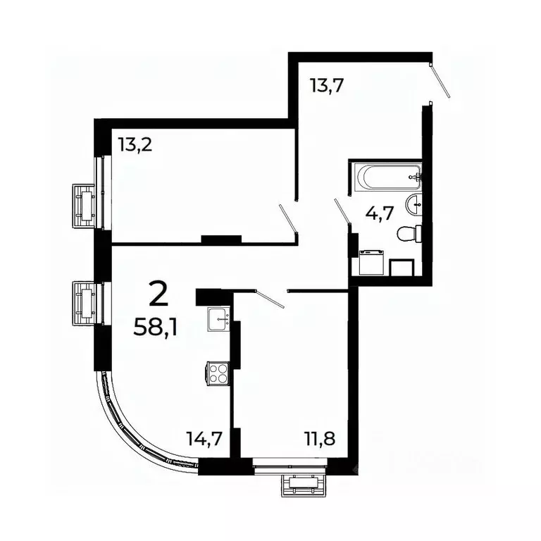 2-к кв. Нижегородская область, Нижний Новгород ул. Коперника, 15 (58.0 ... - Фото 1