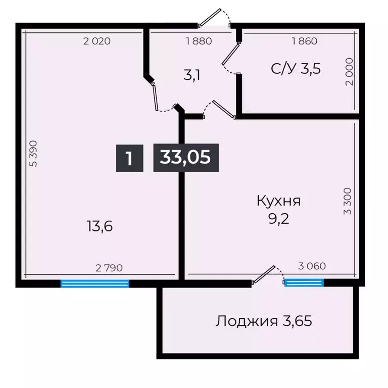 1-к кв. Ставропольский край, Ставрополь ул. Южный обход, 53В (33.05 м) - Фото 1