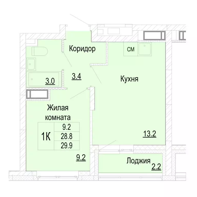 1-комнатная квартира: Нижний Новгород, деревня Кузнечиха (29.9 м) - Фото 0