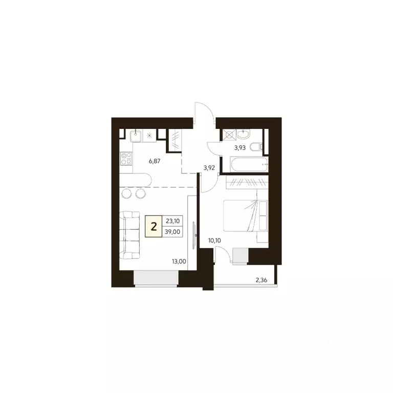 1-к кв. Башкортостан, Уфа ул. Жуковского, 19А (39.0 м) - Фото 1