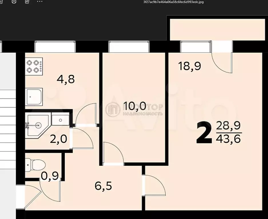 2-к. квартира, 43,4 м, 5/5 эт. - Фото 1