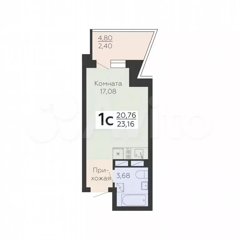 Квартира-студия, 23,2 м, 8/21 эт. - Фото 0