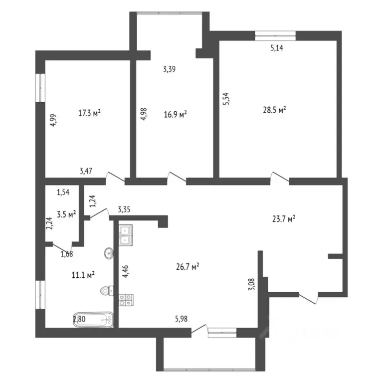 3-к кв. Тюменская область, Тюмень ул. Семакова, 9 (127.7 м) - Фото 2