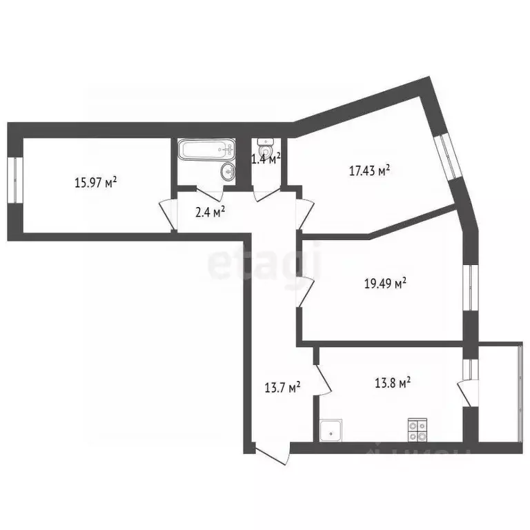 3-к кв. Костромская область, Кострома ул. Козуева, 71 (87.3 м) - Фото 1