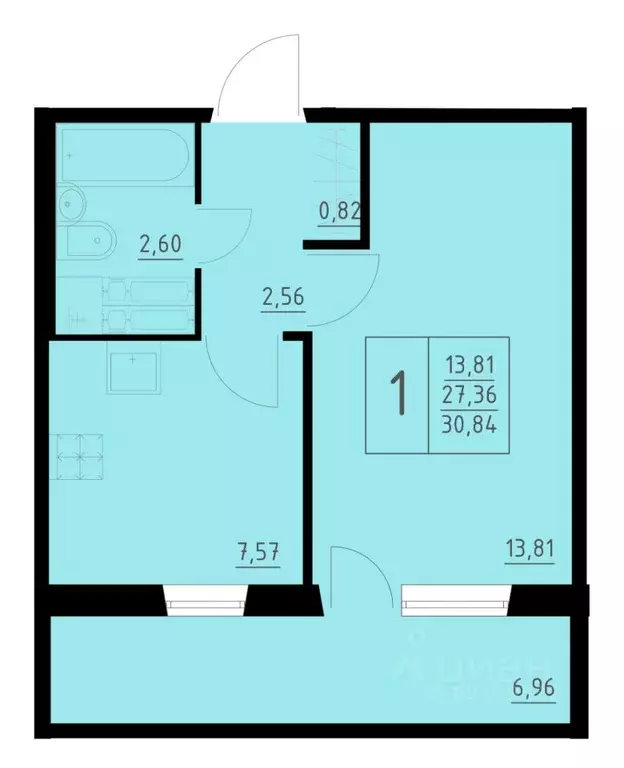 1-к кв. Пермский край, Пермь Домостроительный мкр,  (30.84 м) - Фото 1