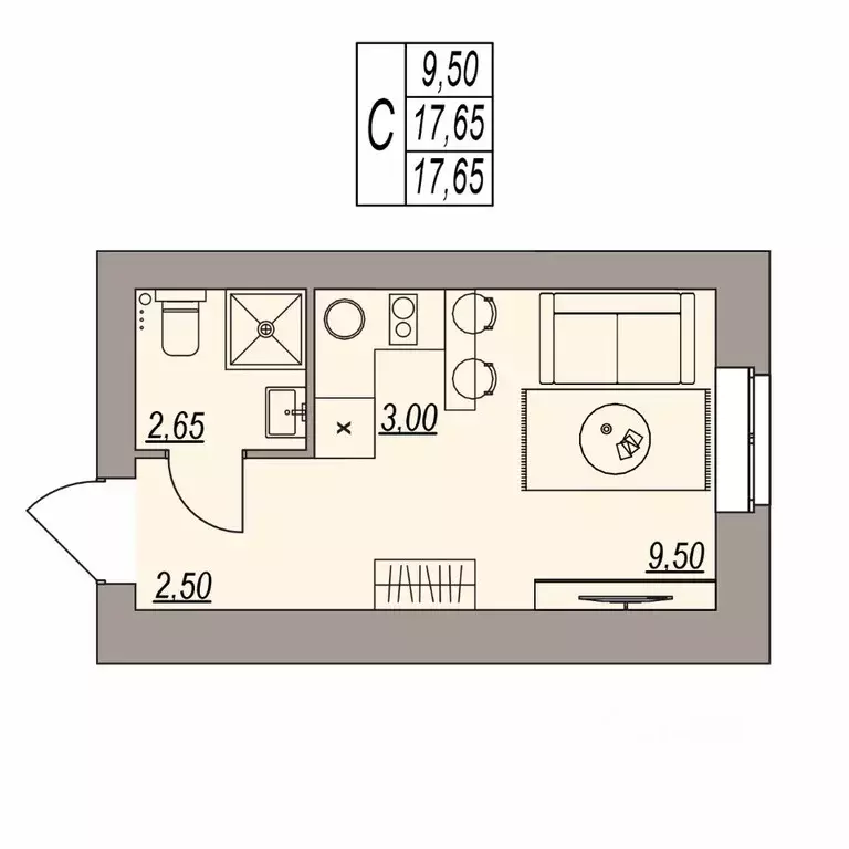 Студия Волгоградская область, Волгоград ул. Расула Гамзатова (17.65 м) - Фото 0