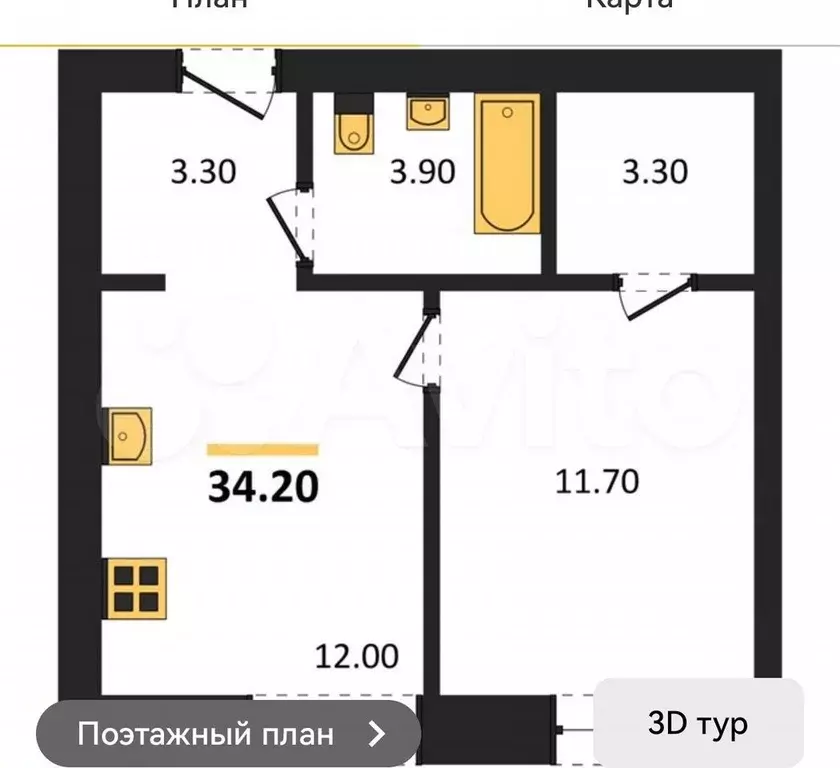 1-к. квартира, 34,2 м, 2/5 эт. - Фото 0