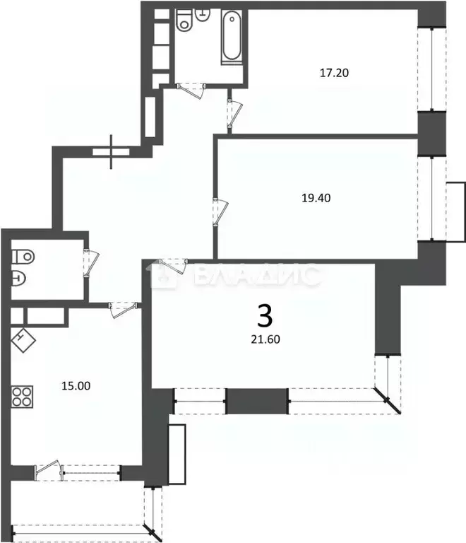 3-к кв. Москва Клинская ул., 2А (97.4 м) - Фото 2