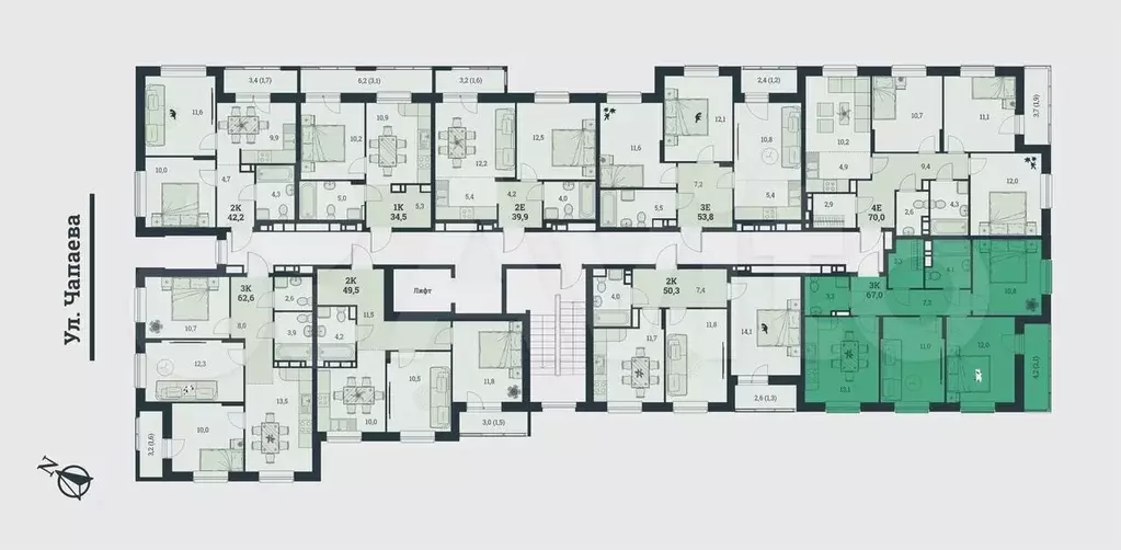 3-к. квартира, 67 м, 8/8 эт. - Фото 1
