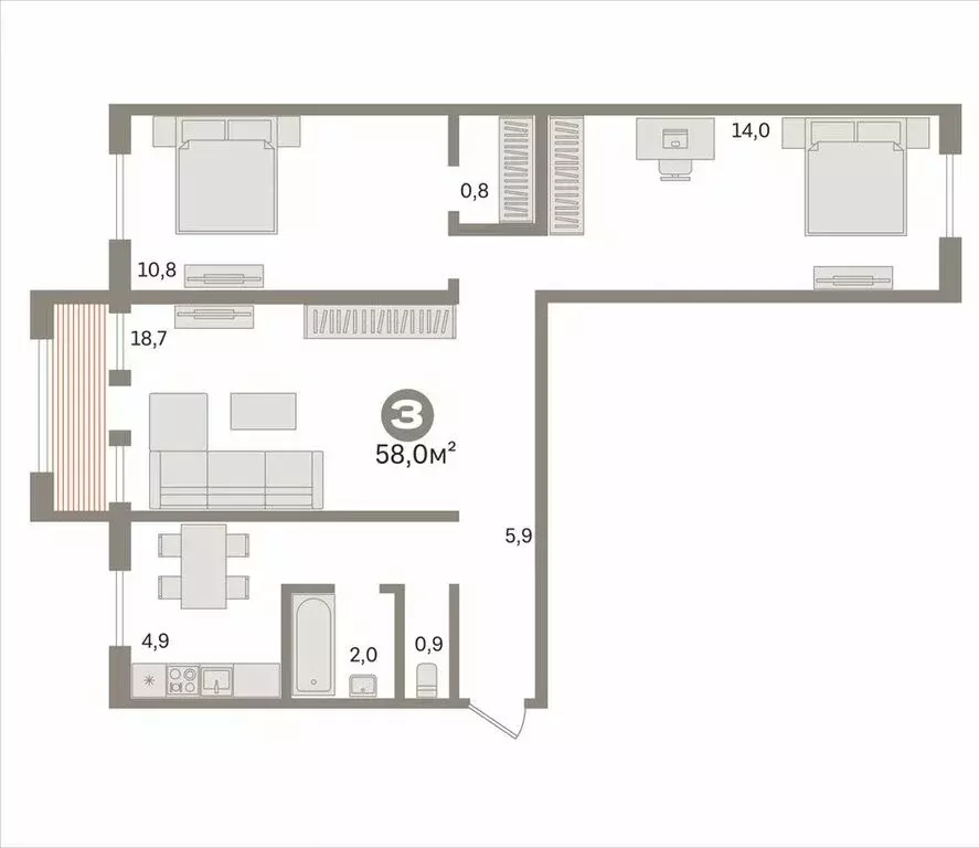 3-комнатная квартира: Келози, 6 (58 м) - Фото 2