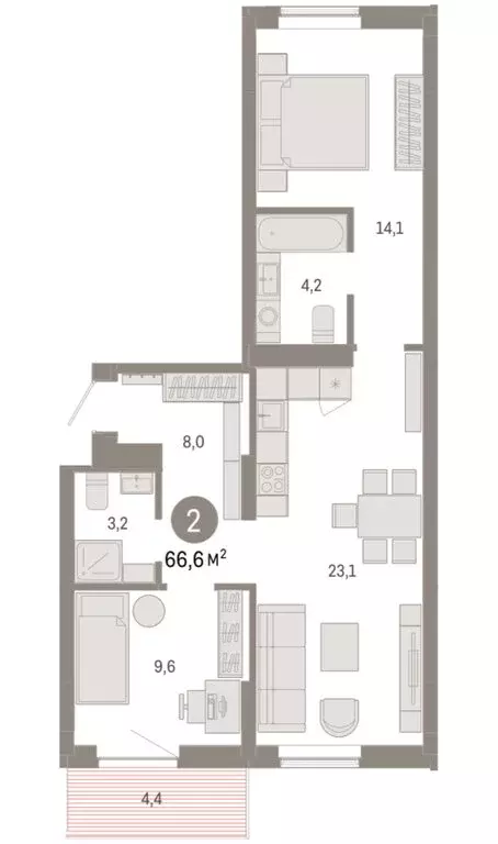 2-комнатная квартира: Омск, Кировский округ (66.59 м) - Фото 1