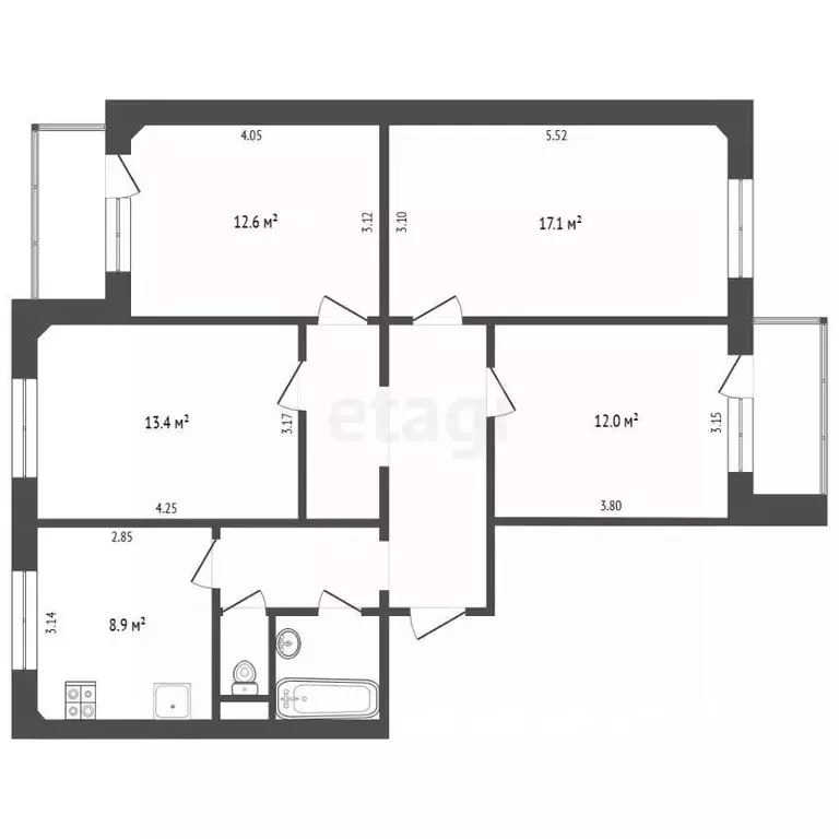 4-к кв. Белгородская область, Белгород ул. 5 Августа, 27к3 (83.3 м) - Фото 2