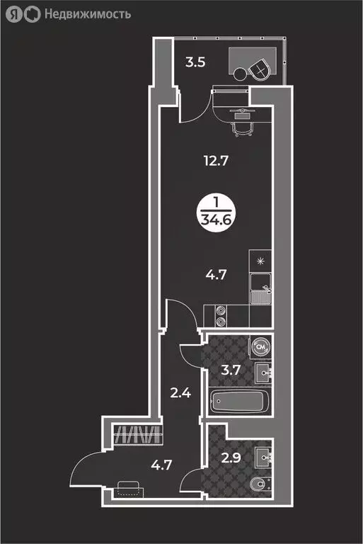 Квартира-студия: Абакан, улица Генерала Тихонова, 7 (34.6 м) - Фото 0