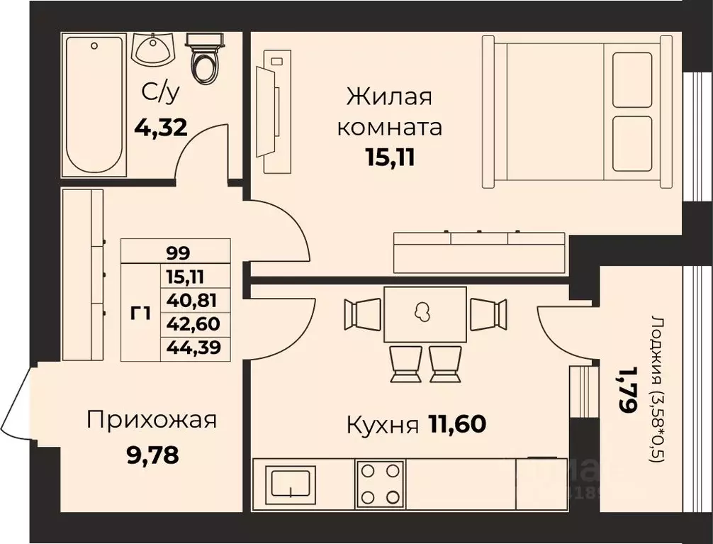 1-к кв. Калининградская область, Калининград Борисовский Бульвар жилой ... - Фото 0