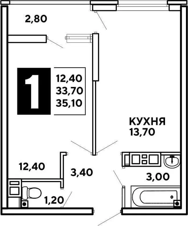 1-к кв. Краснодарский край, Краснодар ул. Западный обход, 39/2к2 (33.9 ... - Фото 1