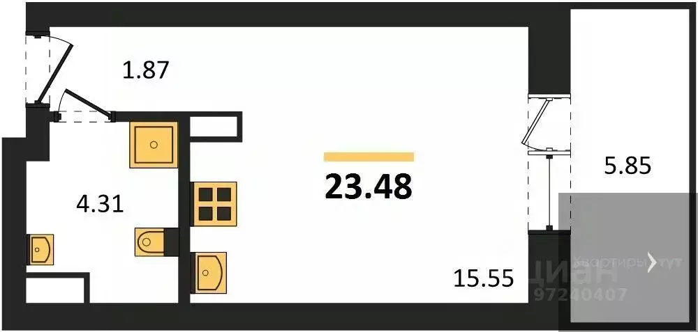 Студия Воронежская область, Воронеж Транспортная ул., 58 (23.48 м) - Фото 1