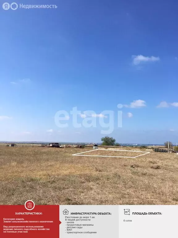 Участок в Сакский район, село Штормовое (6 м) - Фото 2