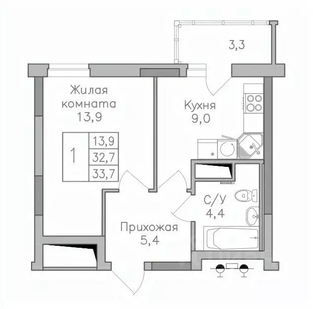 1-к кв. Воронежская область, Воронеж Поколение жилой комплекс (33.8 м) - Фото 1