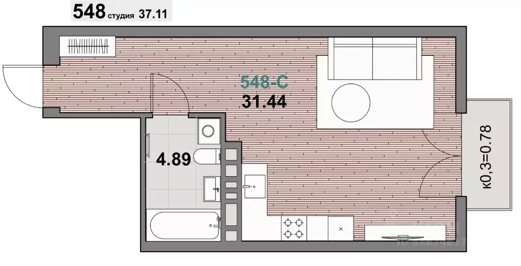 1-к кв. Калининградская область, Зеленоградск ул. Гагарина (37.11 м) - Фото 1