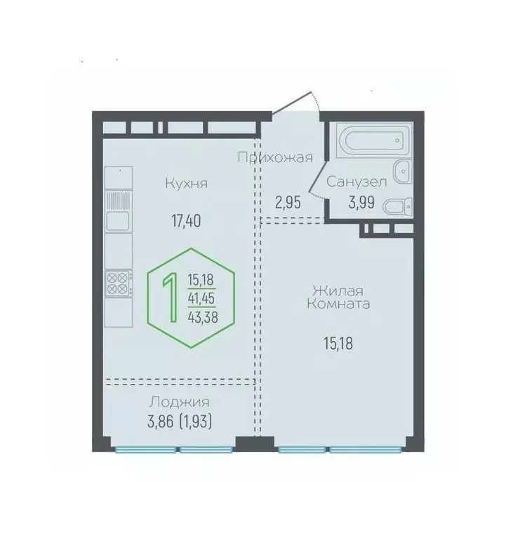 1-к кв. Краснодарский край, Краснодар Обрывная ул., 132/1к3 (41.45 м) - Фото 0