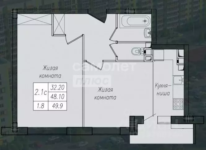 2-к кв. Курская область, Курск ул. Энгельса, 158к1 (49.9 м) - Фото 1