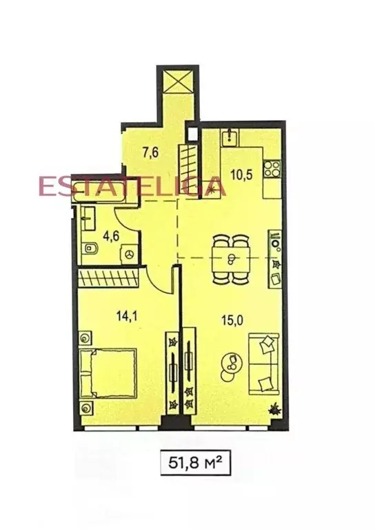 Квартира, 2 комнаты, 52.1 м - Фото 1